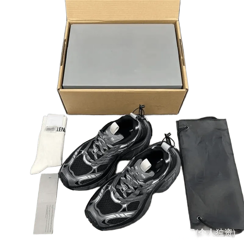 Balenciaga Triple S Silver Black Mesh Leather Retro Sneakers