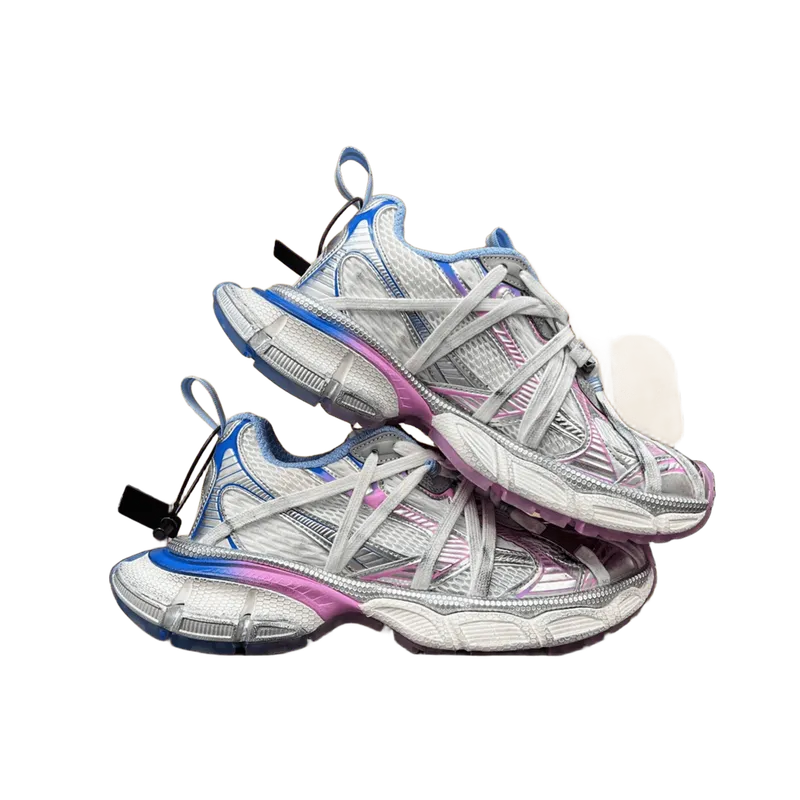 Balenciaga Triple S Silver Purple Blue Mesh Leather Unisex Sneakers