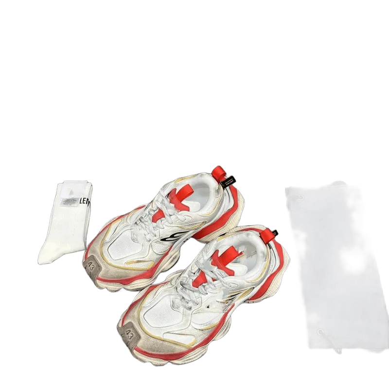 Balenciaga Triple S White Red Sneakers Unisex Retro Leather