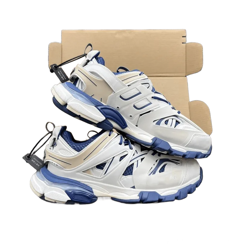 Balenciaga White Blue Leather Mesh Unisex Sneakers