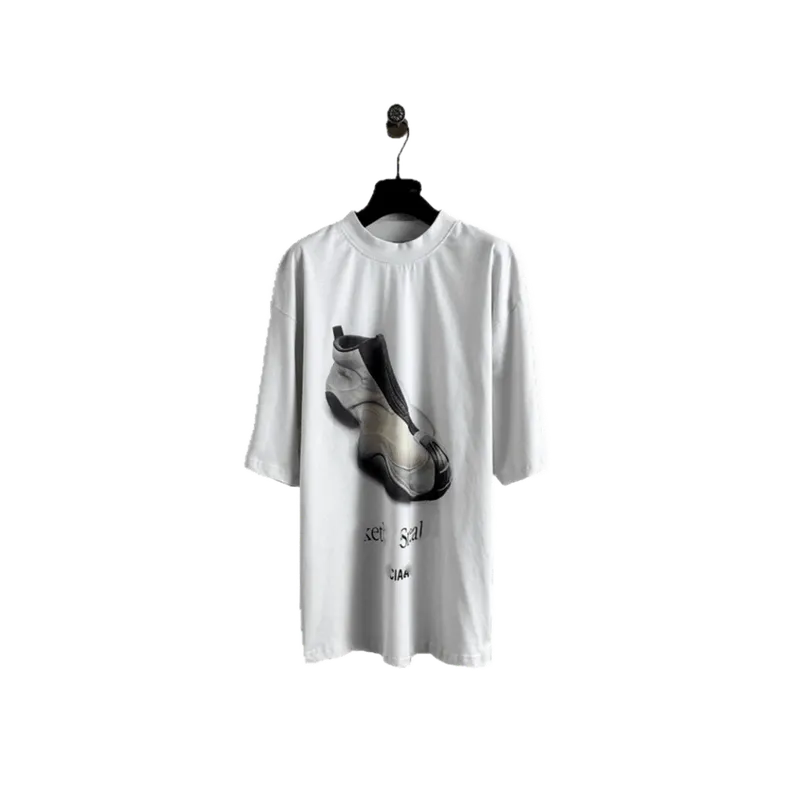 Balenciaga White Cotton Graphic Print Streetwear T-Shirt Unisex