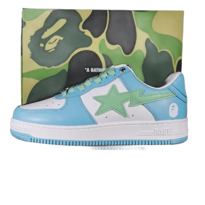 Bape 90s Blue White Green Leather Sneakers Unisex Streetwear