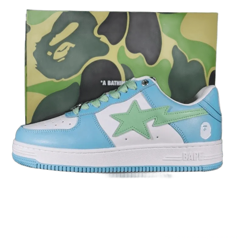 Bape 90s Blue White Green Leather Sneakers Unisex Streetwear