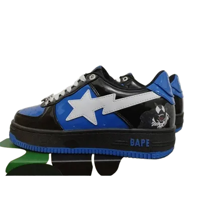 Bape Blue Black Leather Sneakers: 90s Street Style