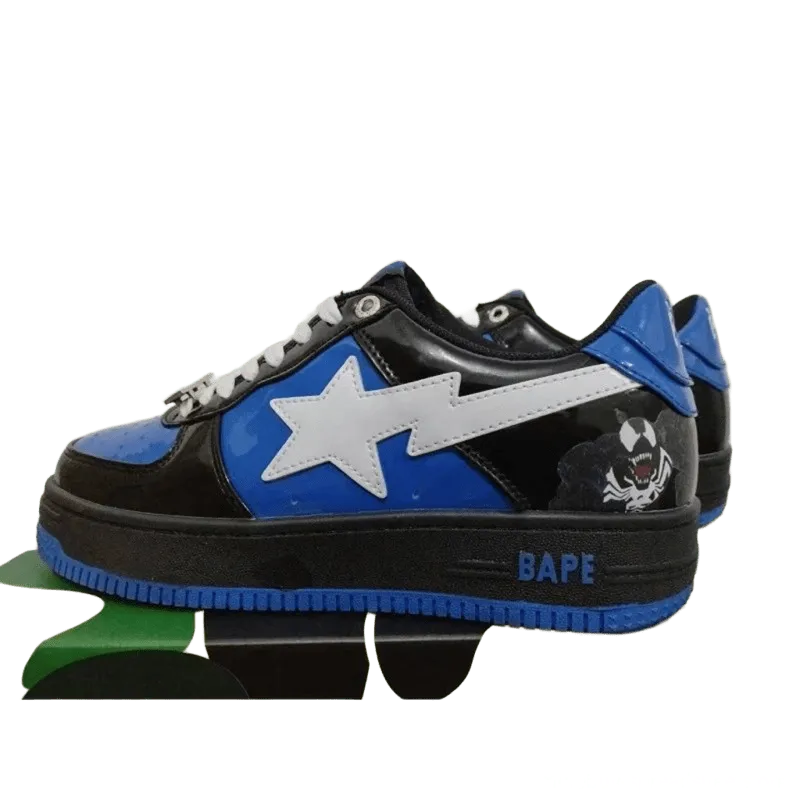 Bape Blue Black Leather Sneakers: 90s Street Style
