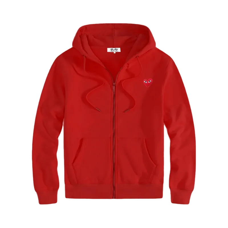 CDG PLAY Red Hoodie: Heart Logo, Unisex Cotton Streetwear