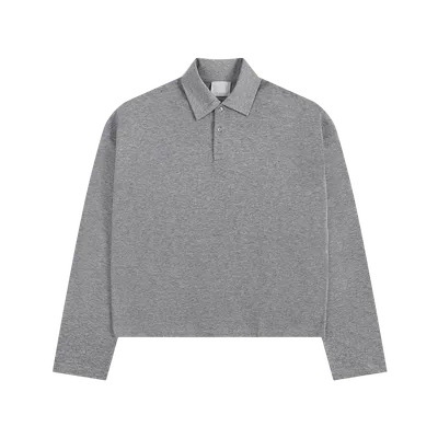Classic Gray Long-Sleeve Cotton Polo Shirt for Men & Women