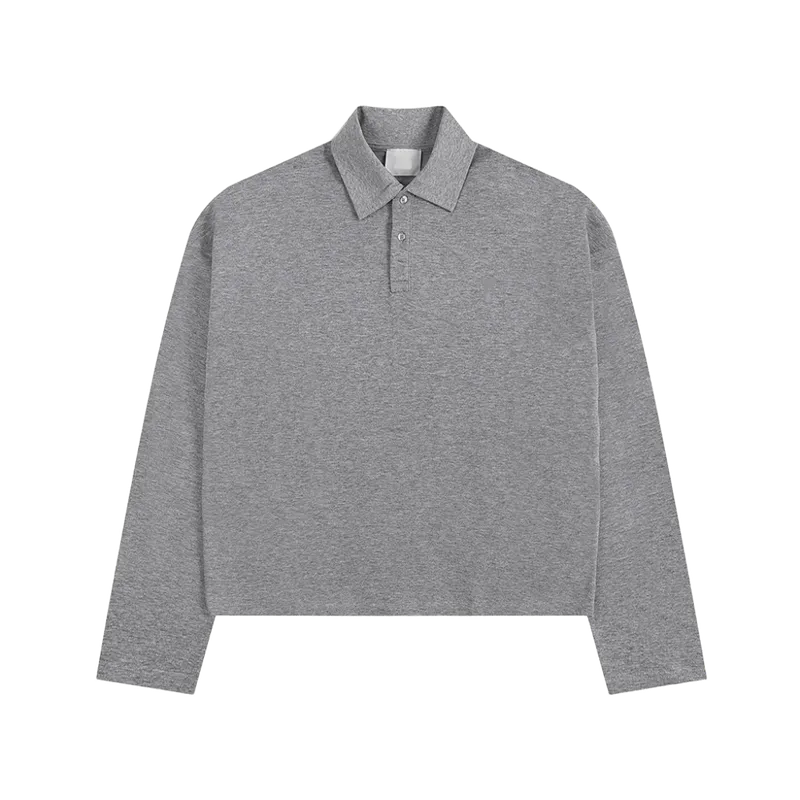 Classic Gray Long-Sleeve Cotton Polo Shirt for Men & Women