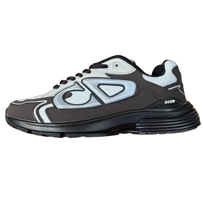 Dior Gray & Black Leather Mesh Sneakers - Unisex Walking Shoes