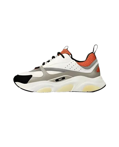 Dior White Grey Orange Leather Mesh Sneakers Unisex