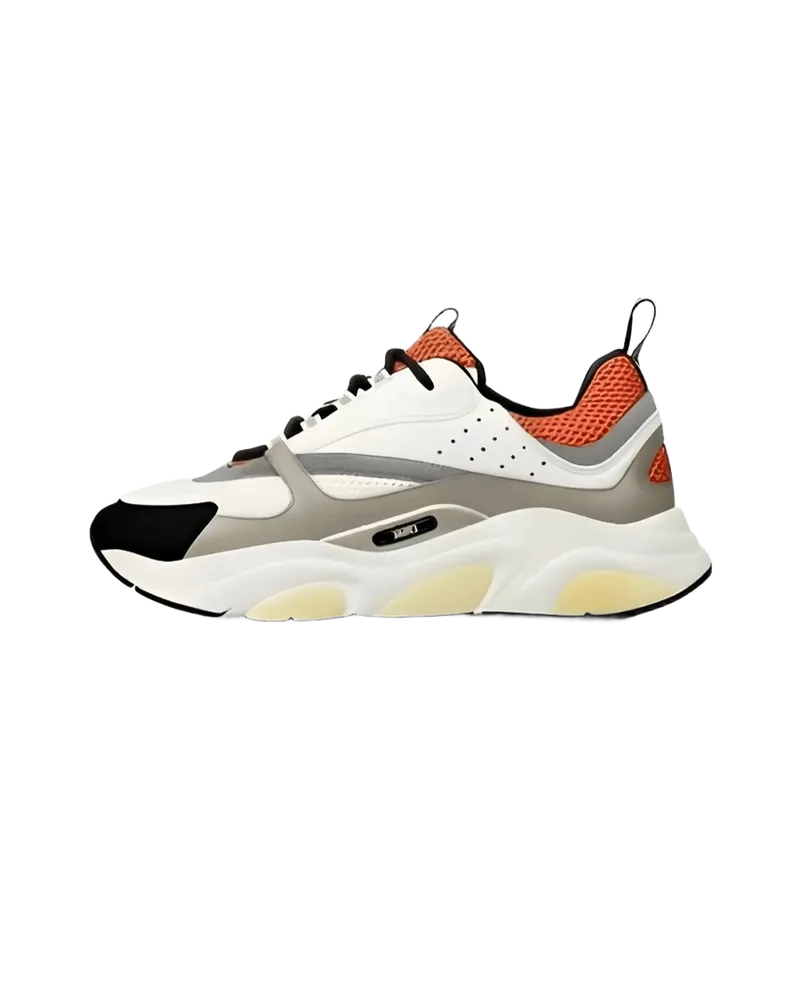 Dior White Grey Orange Leather Mesh Sneakers Unisex