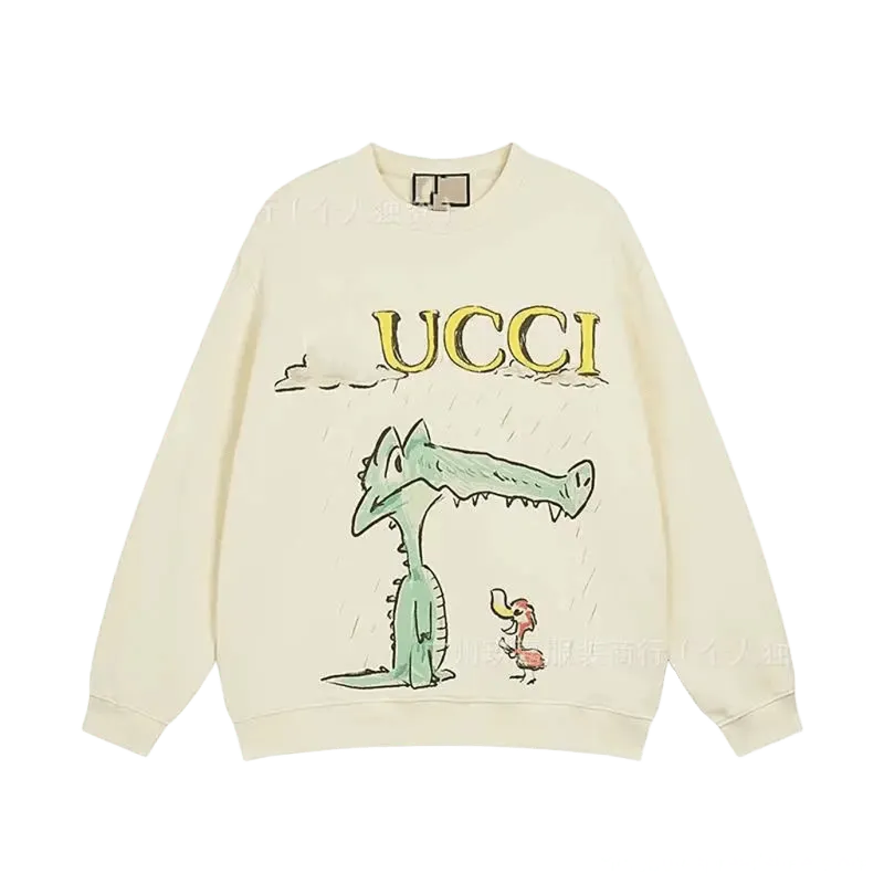 Gucci Beige Cartoon Hoodie: Unisex Casual Fashion