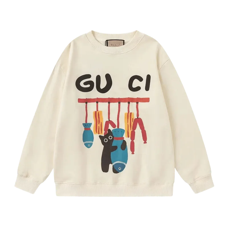 Gucci Beige Cartoon Hoodie: Unisex Graphic Pullover