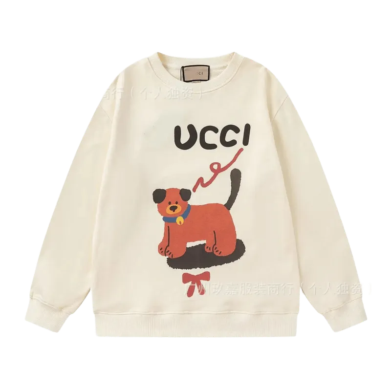 Gucci Beige Cotton Hoodie with Puppy Design Unisex Pullover