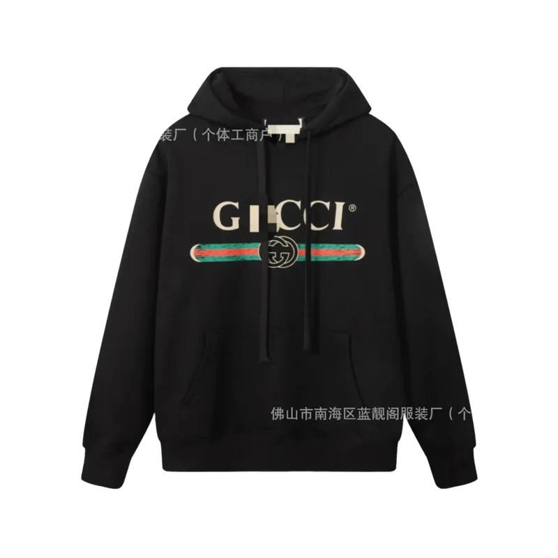 Gucci Black Cotton Hoodie: Iconic Logo, Unisex Cozy