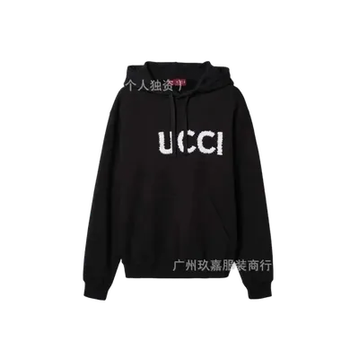 Gucci Black Hoodie Unisex Logo Cotton Streetwear
