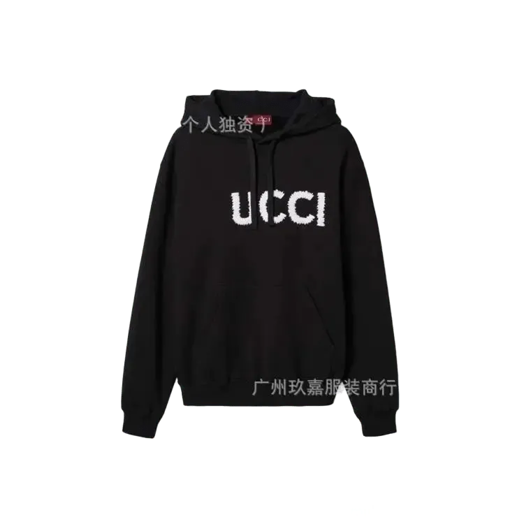 Gucci Black Hoodie Unisex Logo Cotton Streetwear