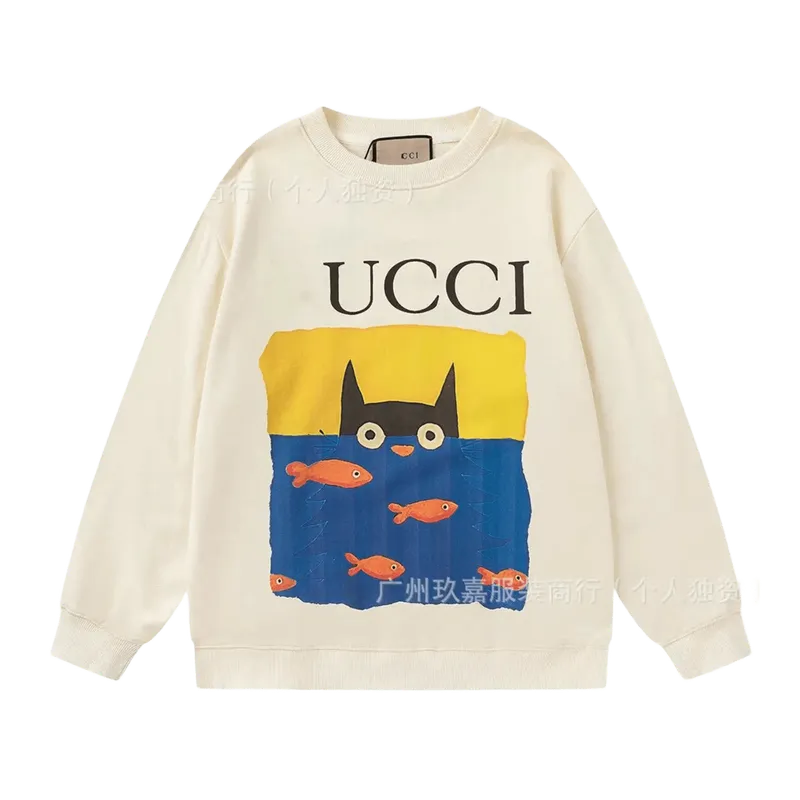 Gucci Cat Print Beige Hoodie | Unisex Cotton Sweatshirt