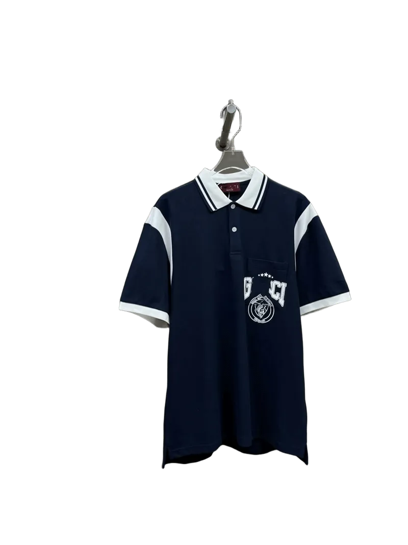 Gucci Navy Cotton Polo Shirt: Iconic Logo, Breathable