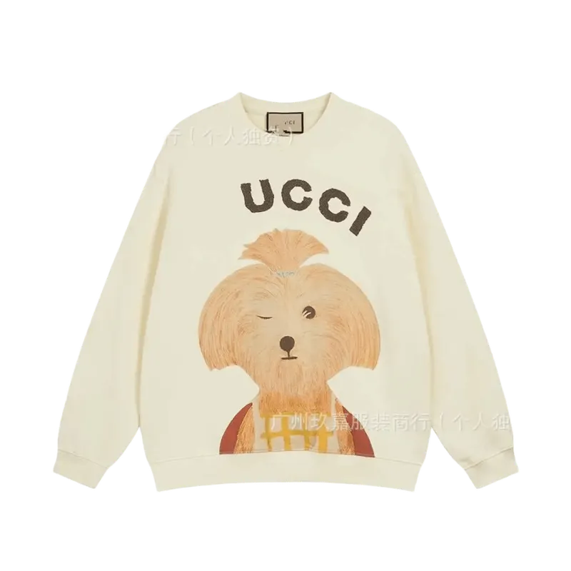 Gucci Off-White Hoodie with Puppy Print