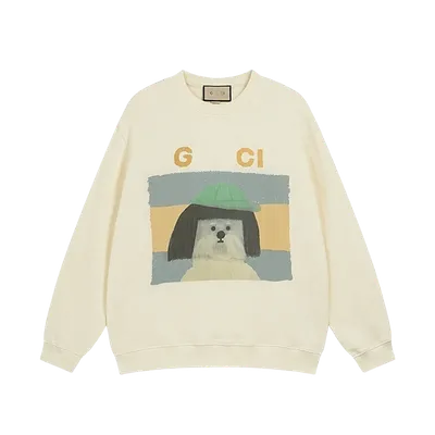 Gucci Cartoon Puppy Hoodie: Beige Unisex Sweatshirt