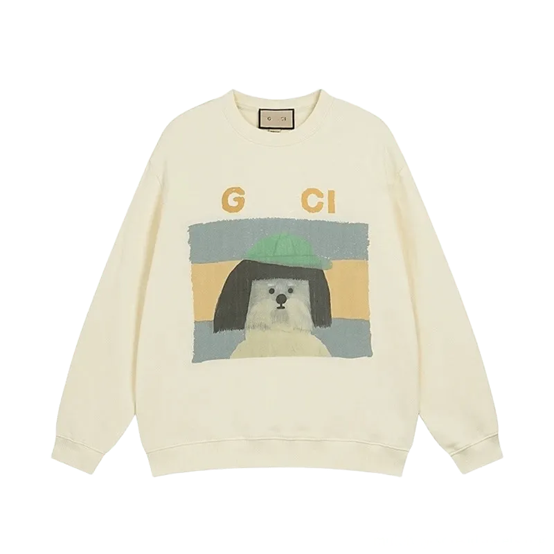 Gucci Cartoon Puppy Hoodie: Beige Unisex Sweatshirt