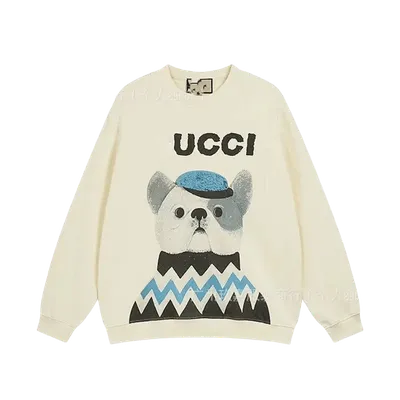 Gucci Pet Beige Hoodie: Unisex Puppy Print Sweatshirt