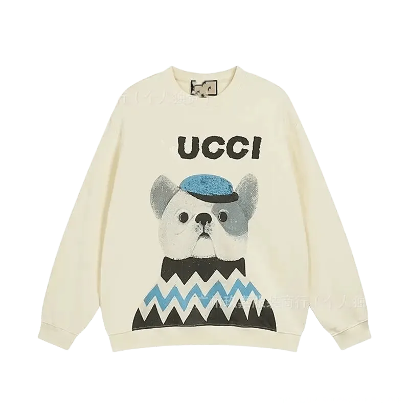 Gucci Pet Beige Hoodie: Unisex Puppy Print Sweatshirt