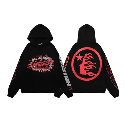 Hellstar Black Hoodie: Flame Print, Cotton, Streetwear