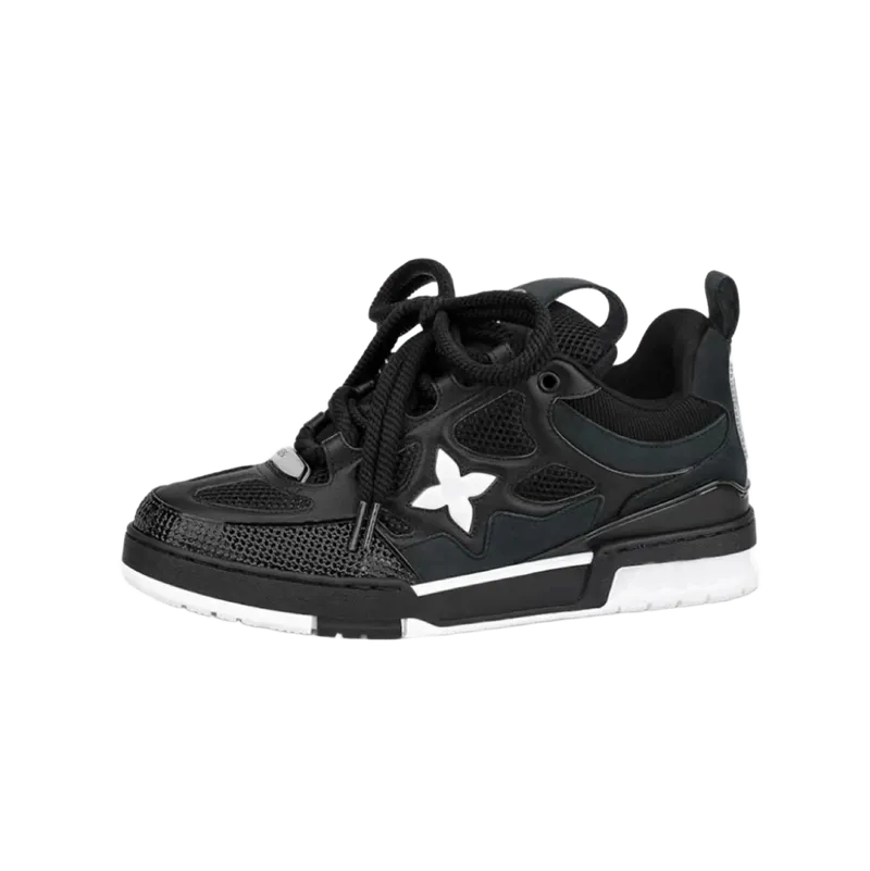 Louis Vuitton Black Leather Quatrefoil Sneakers Unisex