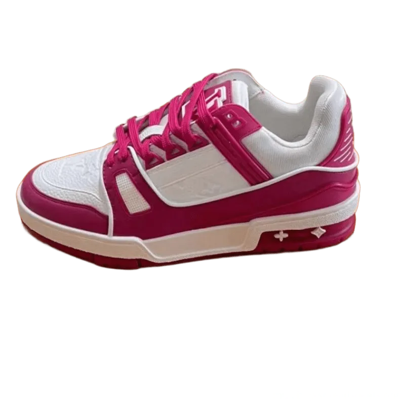 Louis Vuitton Pink White Patchwork Sneakers Unisex Luxury