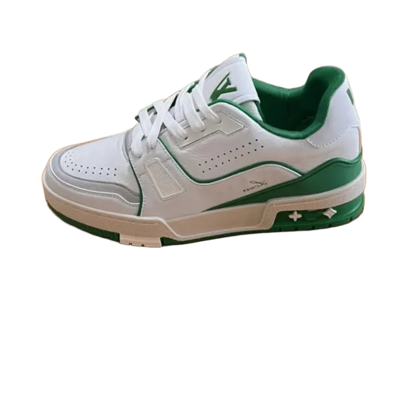 Louis Vuitton White Green Leather Unisex Sneakers