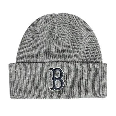 MLB 'B' Logo Gray Knit Beanie - Unisex Winter Wool Hat