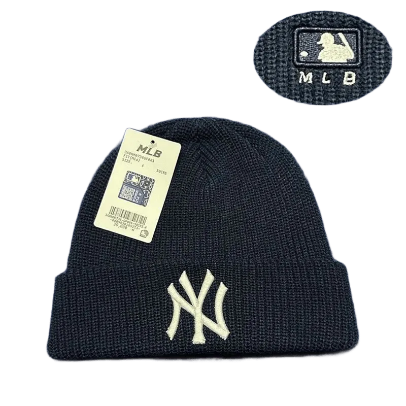 MLB Black Wool Knit Beanie NY Embroidered Winter Cap