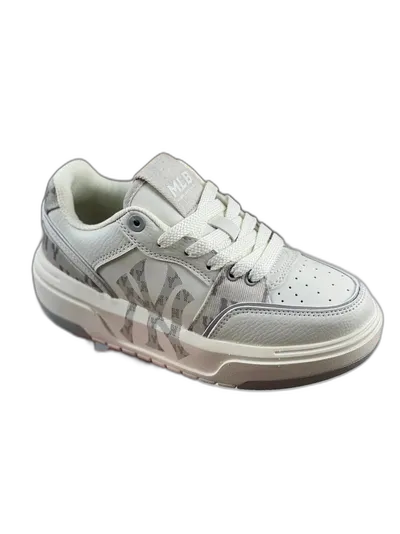 MLB NY Light Grey Leather Sneakers - Unisex Street Style