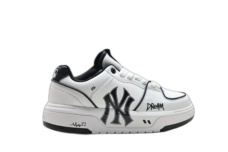 MLB White Leather Sneakers Unisex NY Logo Street Style