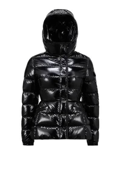 Moncler Women's Glossy Black Down Jacket, Hooded Fitted Coat