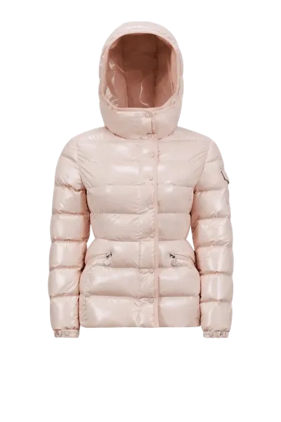 Moncler Pink Glossy Puffer Coat for Women, Hooded Winter Jacket