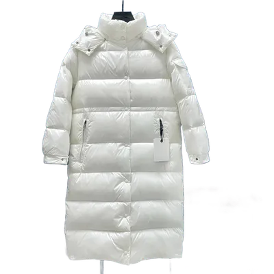 Moncler White Long Down Jacket: Warm Hooded Unisex Winter Coat