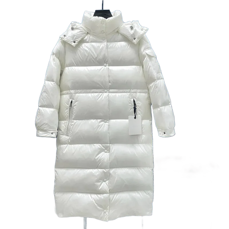 Moncler White Long Down Jacket: Warm Hooded Unisex Winter Coat
