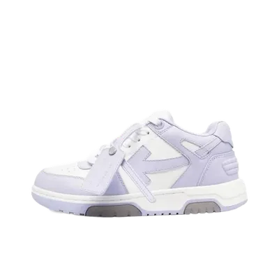 Off White Purple Arrow Leather Sneakers, Unisex Street Style Shoes