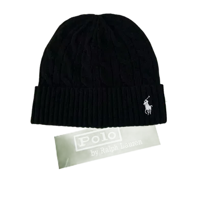 Ralph Lauren Black Wool Blend Unisex Knit Beanie