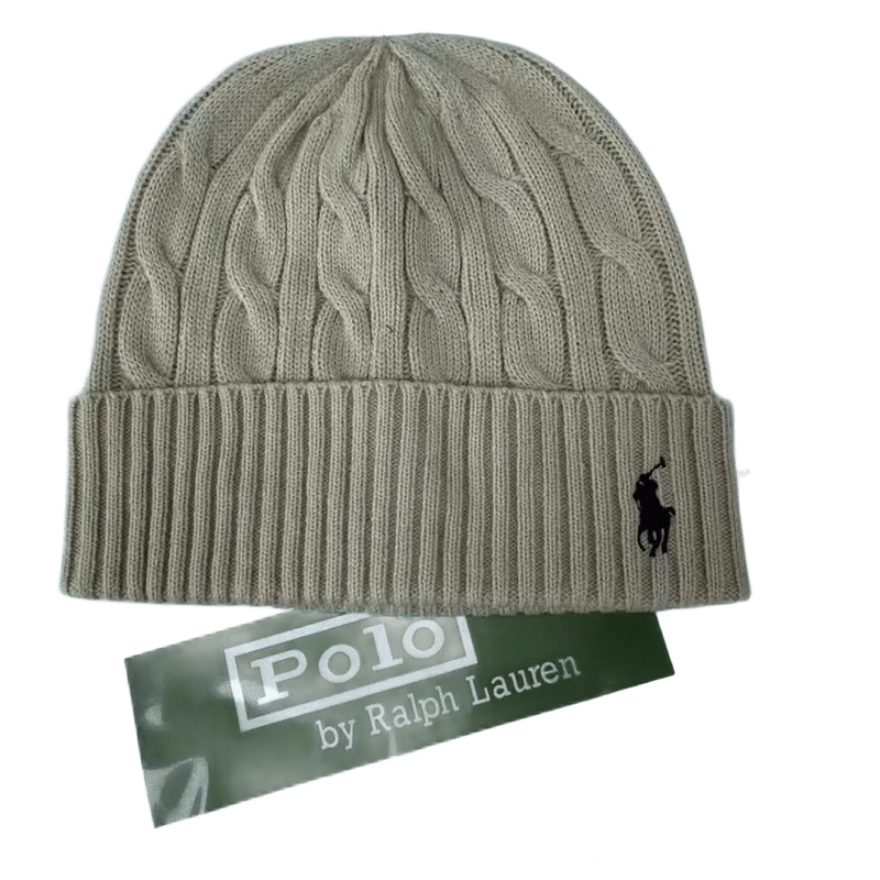 Ralph Lauren Cable Knit Wool Blend Beanie with Pony Logo