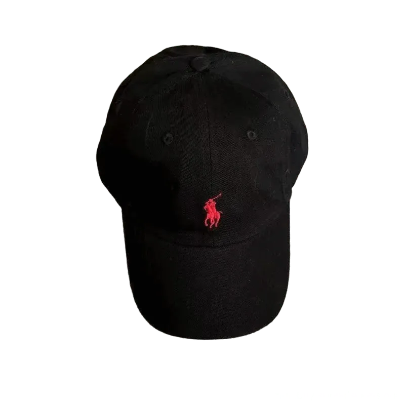 Ralph Lauren Black Cotton Baseball Cap with Red Logo