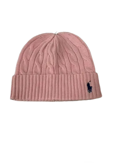 Ralph Lauren Pink Wool Cable Knit Beanie, Unisex Winter Hat