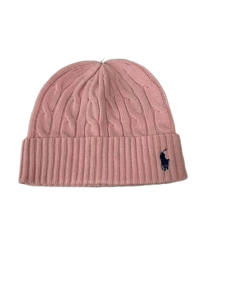 Ralph Lauren Pink Wool Cable Knit Beanie, Unisex Winter Hat
