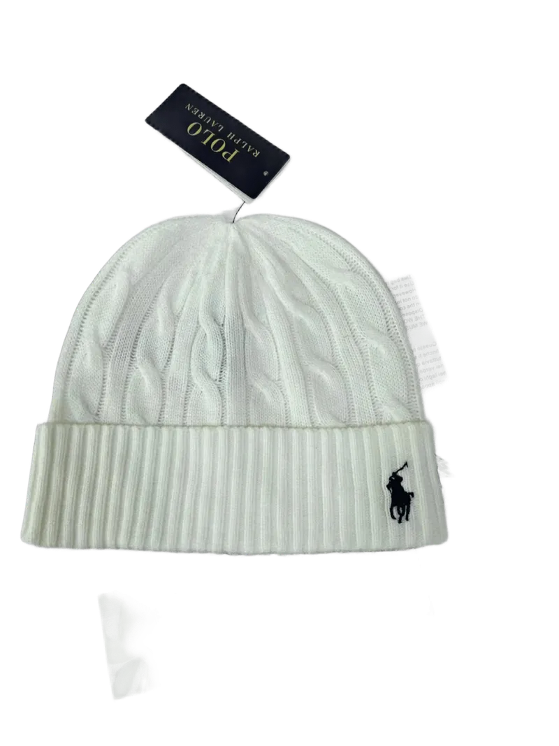 Ralph Lauren Polo White Cable Knit Beanie - Unisex Winter Hat