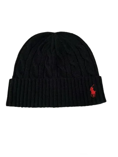 Ralph Lauren Polo Black Wool Knit Beanie with Logo
