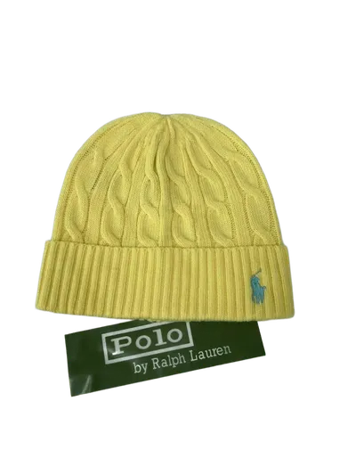 Ralph Lauren Polo Yellow Cable Knit Beanie, Unisex Winter Hat