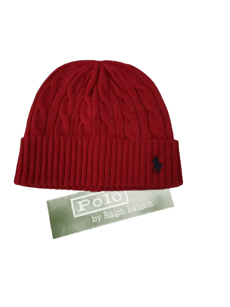 Ralph Lauren Wool Blend Cable Knit Beanie, Red, Unisex